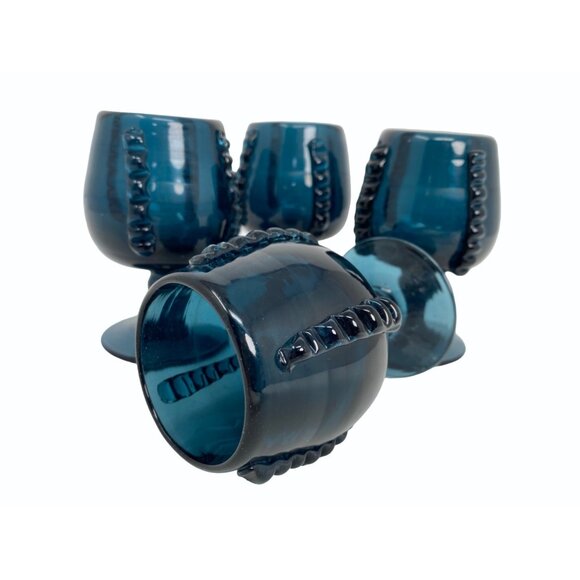 Vintage Set of 4 Dark Blue 4" Textured Mini Goblets Glasses Retro Barware - Picture 2 of 8